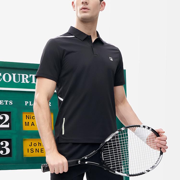 FILA Athletics Moisture Wicking Tennis Casual Sports Knit Solid Color Logo Short Sleeve Polo Shirt Men Polo Shirts Deep-Black A11M223113FBK