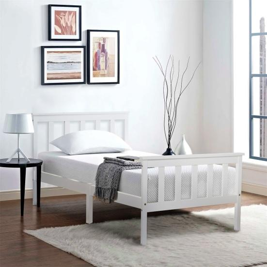 Double Bed Natural Color Flat with Headboard Ergonomic Design Strong Wooden Load Bearing Wood Slat Support Home Furniture Platform