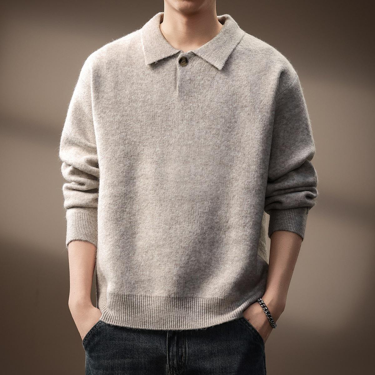 

Luxurious Men s Old Money Style Single Button Heavyweight Polo Knitwear for Autumn/Winter 2XL for 160-180 lbs