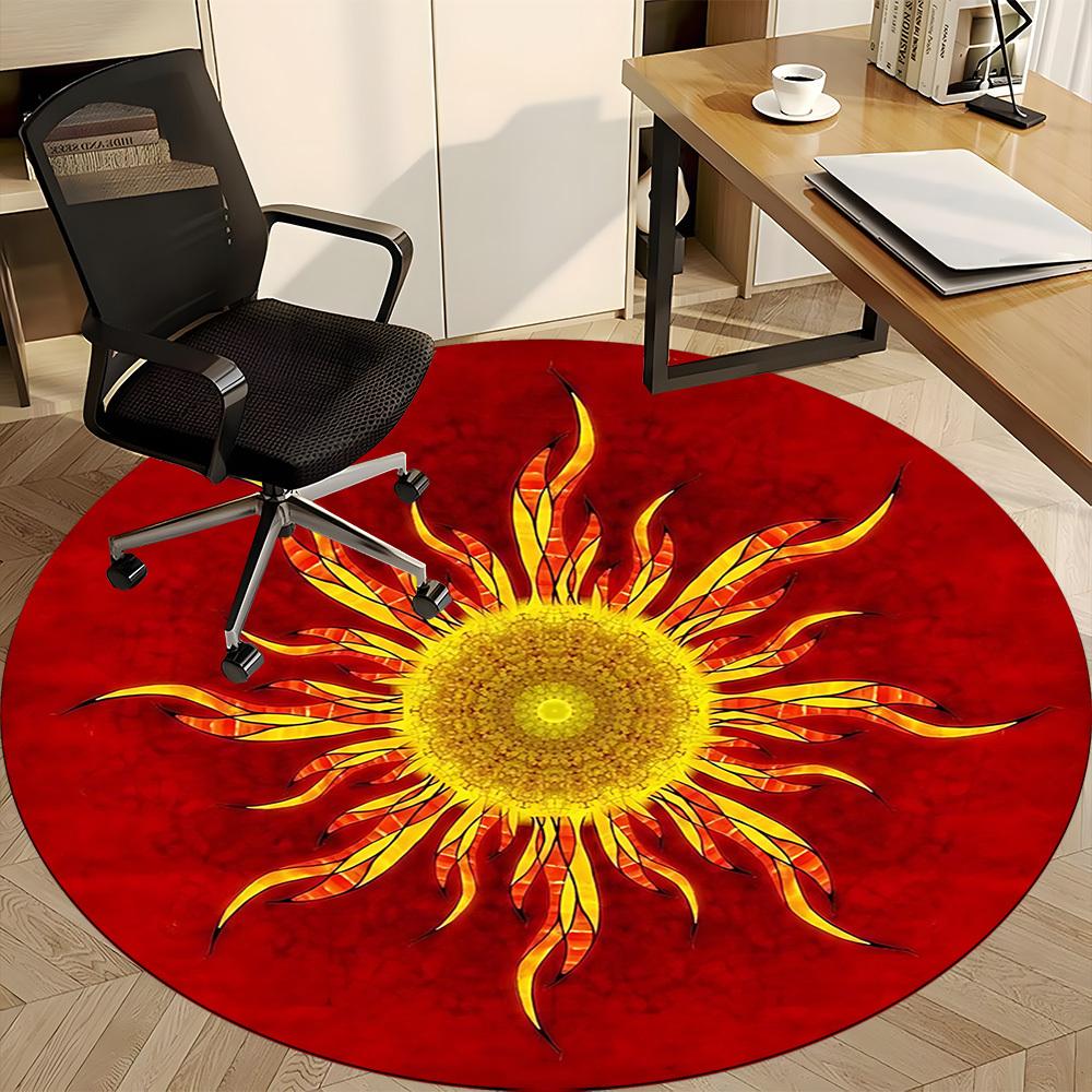 1pc Red Background Carpet for Office Non-Slip, Round Carpet, Soft & Comfortable, Carpet for Office, Lightweight Round Floor Mat