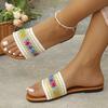 Fashion Bohemian Style Low Heel Slippers for Women Ethnic Mixed Color Open Toe Slides Ladies 2025 Soft Bottom Summer Slippers Mujer
