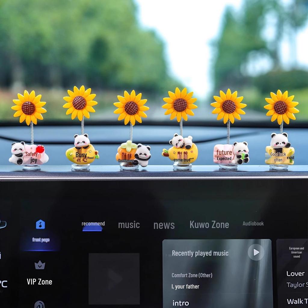 Cute Panda Sunflower Bobblehead Car Ornament