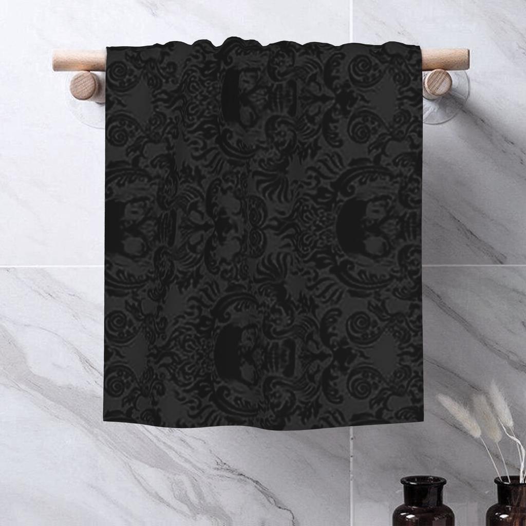 Goth Gothic Nero Teschio Motivo Damascato Morbido Asciugamano Viso Asciugatura Rapida Piscina Bagno Asciugamani in Cotone Assorbenti