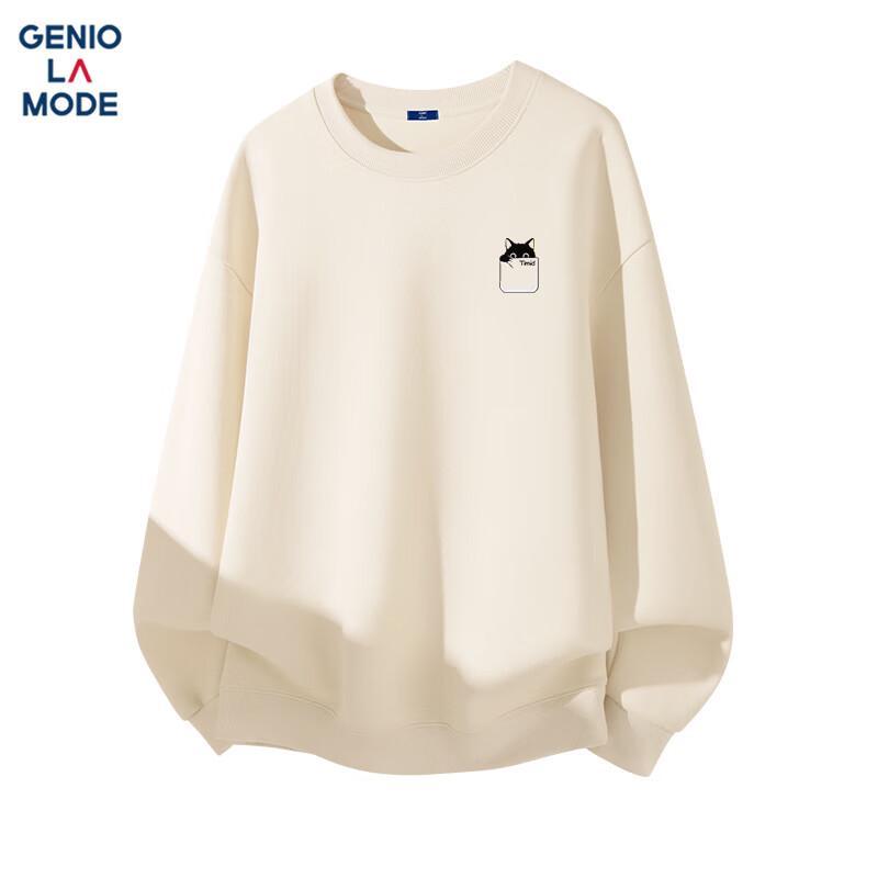 GENIOLAMODE Men's Crewneck Pocket Cat Print Sweatshirt