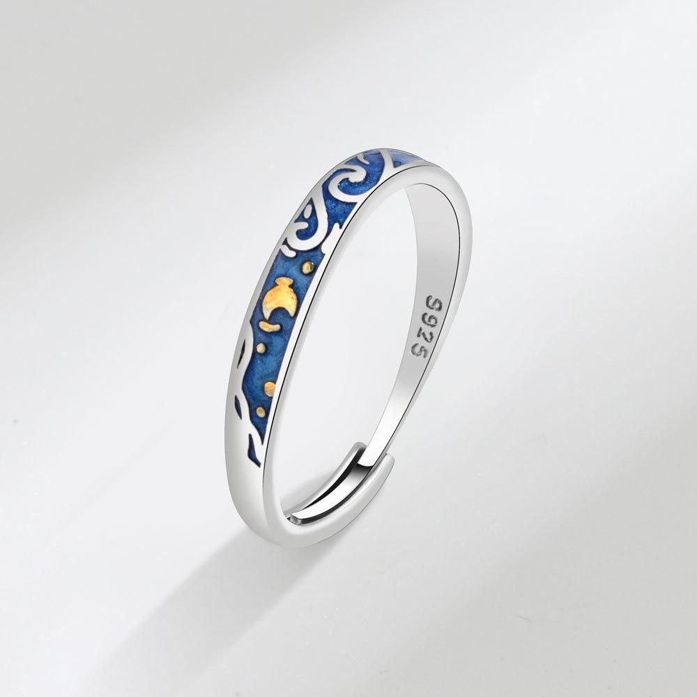 Anelli Aperti Coppia Notte Stellata Van Gogh Minimalisti alla Moda Personalizzati Raffinati alla Moda Fedine Abbinate