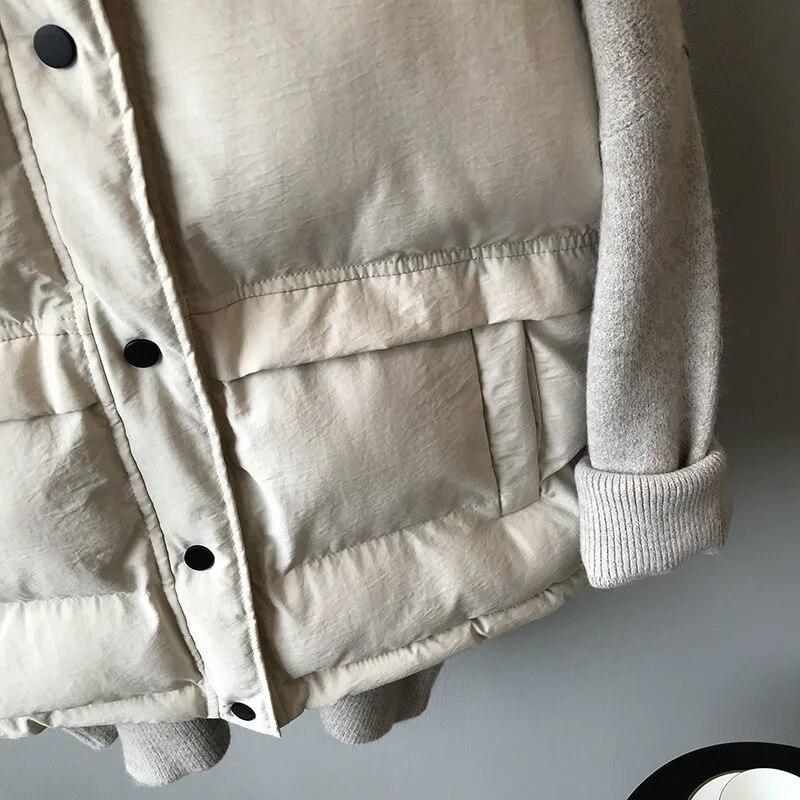 Off White Daunen-Baumwollweste für Damen, kurz, Stehkragen, ärmellos, warm, locker, einfarbig, einfach, lässig, Pendeln, Herbst und Winter