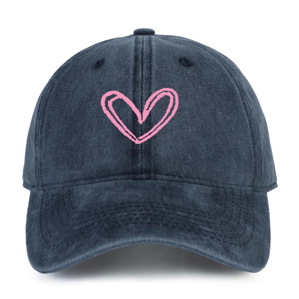 Versatile Heart-shaped Printed Washed and Aged Baseball Caps for Men and Women Couple Baseball Caps Casual Sun Protection
