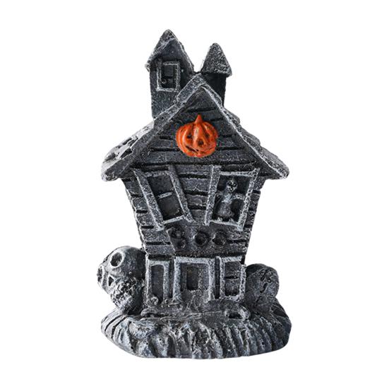 Halloween Haunted House Ornament, Resin Haunted House Miniature, Dark Haunted House Shape with Skull Elements Desktop Decoration for Halloween Micro