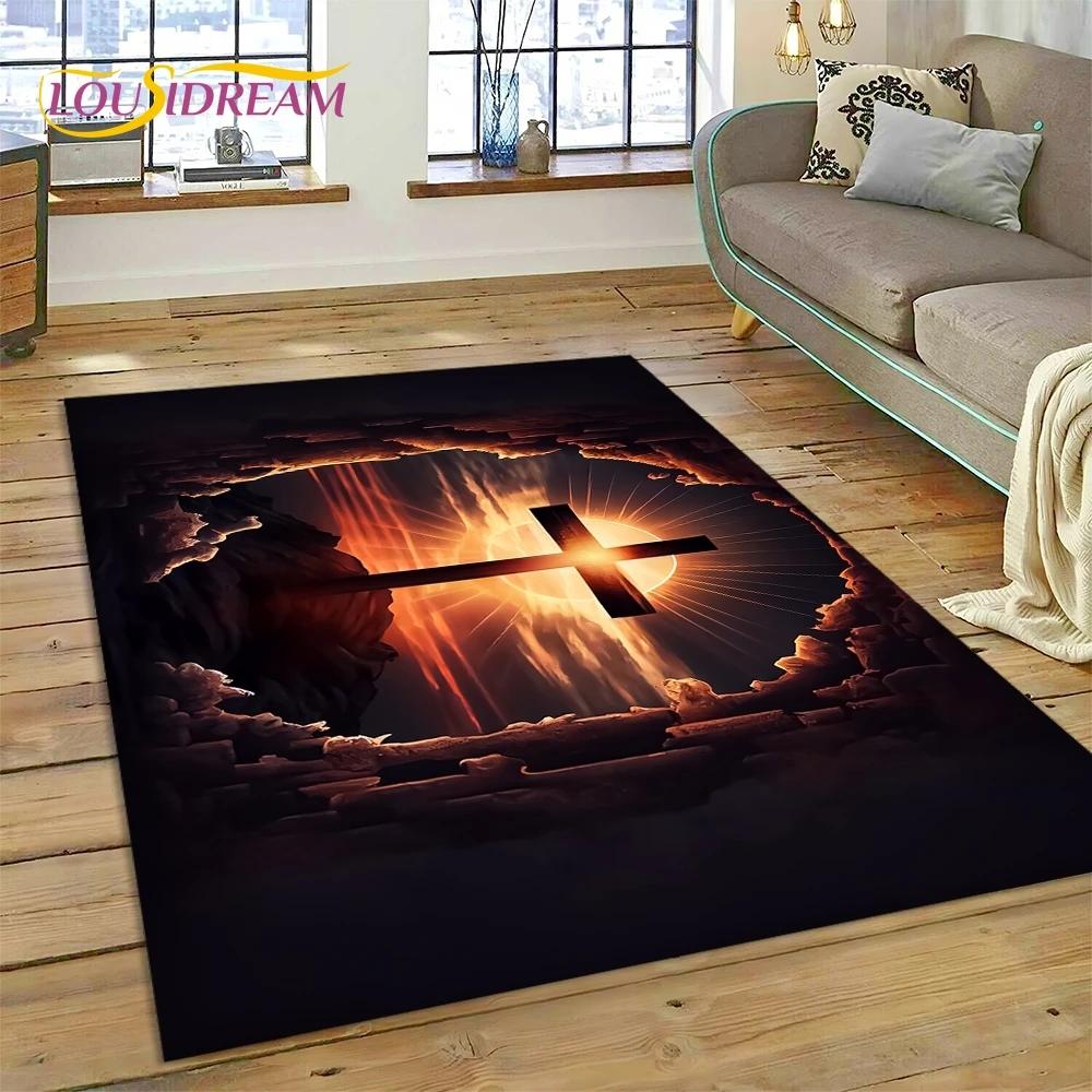 New 3D Pray Holy Bible Cross Jesus Carpet Rug for Bedroom Living Room Home Sofa Decoration,Children Game Large Decor Floor Mat