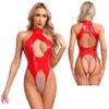 Women Latex Clubwear Nightclub Pole Dance Costume Cutout Front Crotchless Bodysuit Halter Backless Jumpsuit