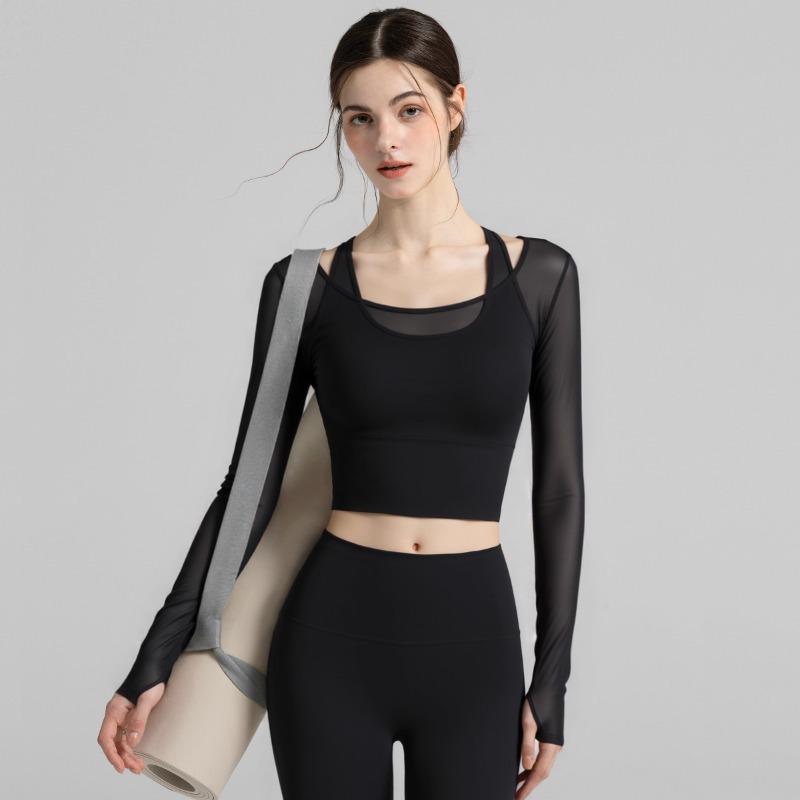 1011 Spring and Summer Yoga Clothing Women's Autumn Sports Top Blouse Skinny Long Sleeve Chest Pad Running Training Fitness Clothing