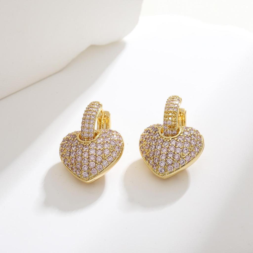 European & American Retro Heart-shaped Zircon Love Earrings - Colorful Dangle Ear Cuffs for Women