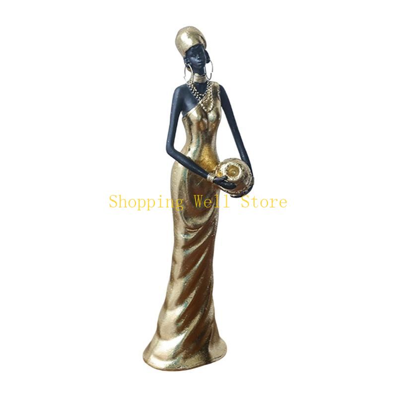 

KX4B Handcrafteds African Black Woman Resins Figurine for Unique Home Decoration