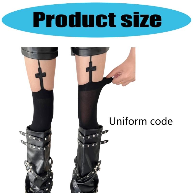 Gothic Crosses Suspender Tights Thigh High Stockings For Women Dark Aesthetic Garter Belt Pantyhose Legwear Party Wear