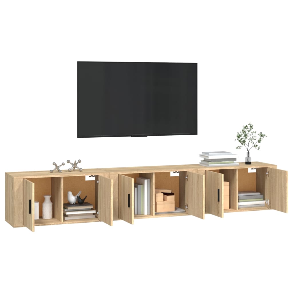 Wall Mounted TV Cabinets (Set of 3) Sonoma Oak Finish 80 X 34.5 X 40 Cm