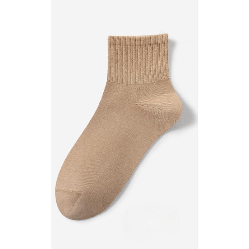 Men's Spring and Summer Pure Cotton Mid-calf Socks Solid Color Boneless Sewn Antibacterial Short Socks Men's Short Calf Cotton Socks