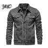 Solid Color Trucker Jacket Men Denim Jacket, Turndown Collar Button-Down Coat, Multi Pocket Retro Motorcycle Style Apparel Casual for Hip Hop
