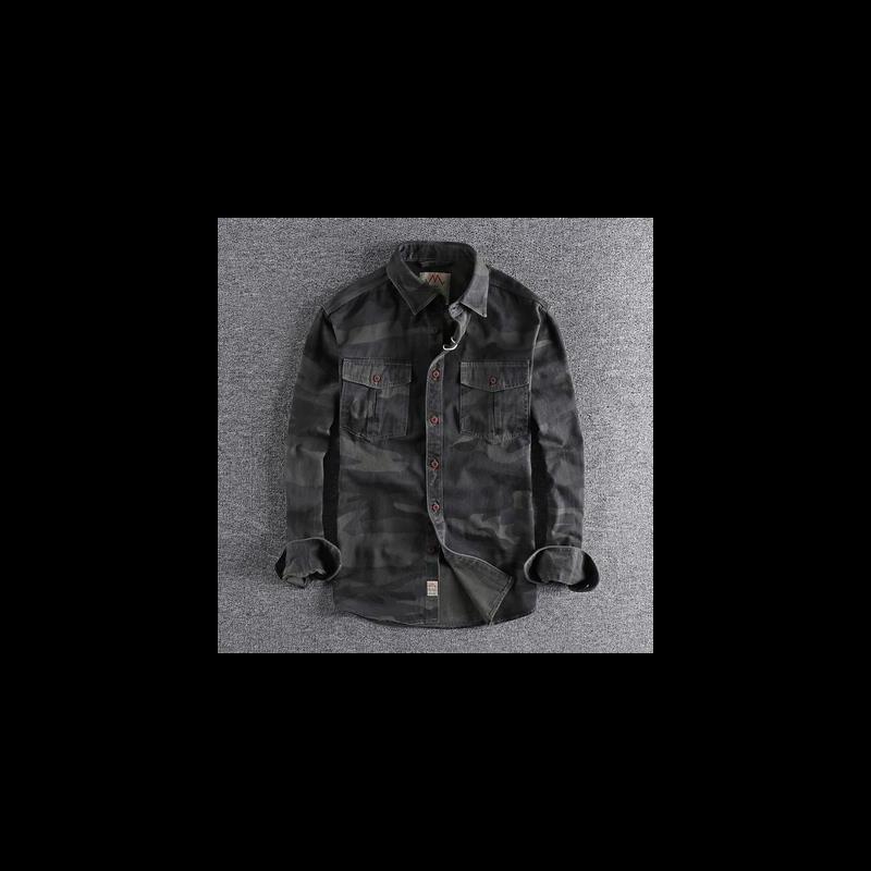 

Japanese Youth Camouflage Long Sleeve Military Workwear Shirt for Men M чорний