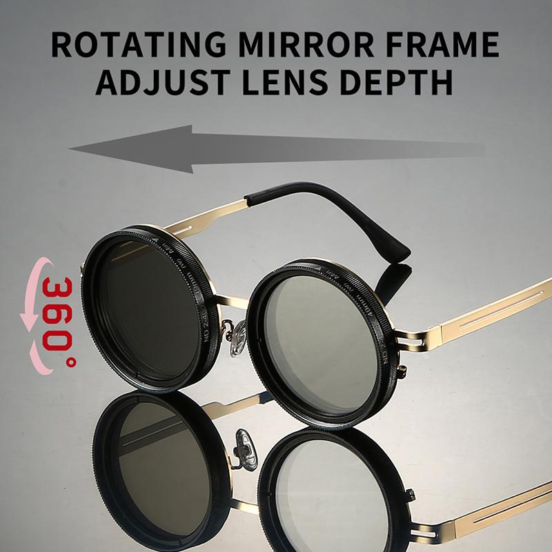 Adjustable Tint Polarized Sunglasses with Built-in ND Filter Men Fashion Vintage Design Shades Women Anti-UV Sun Glasses