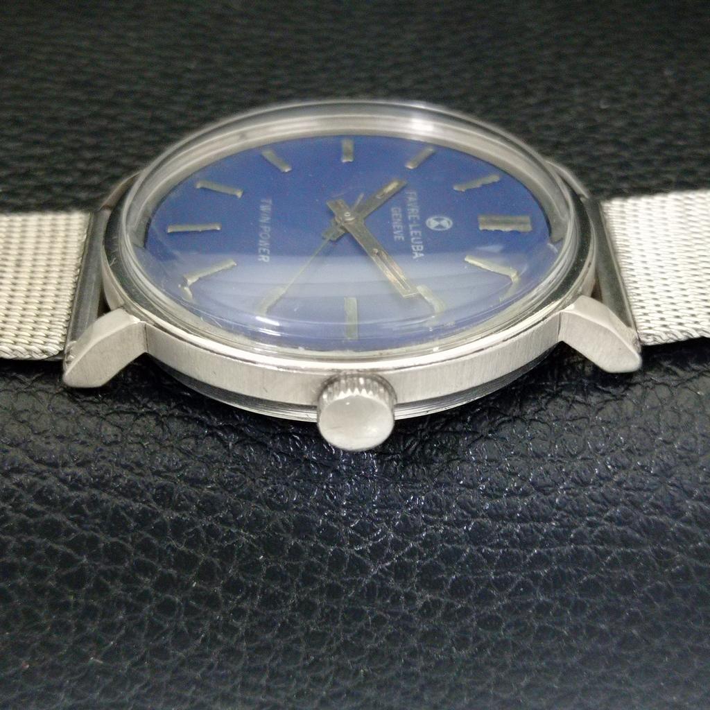 VINTAGE FAVRE LEUBA TWIN POWER 253 HAND-WINDING SWISS MENS BLUE WATCH a702051-5 R208-a702051
