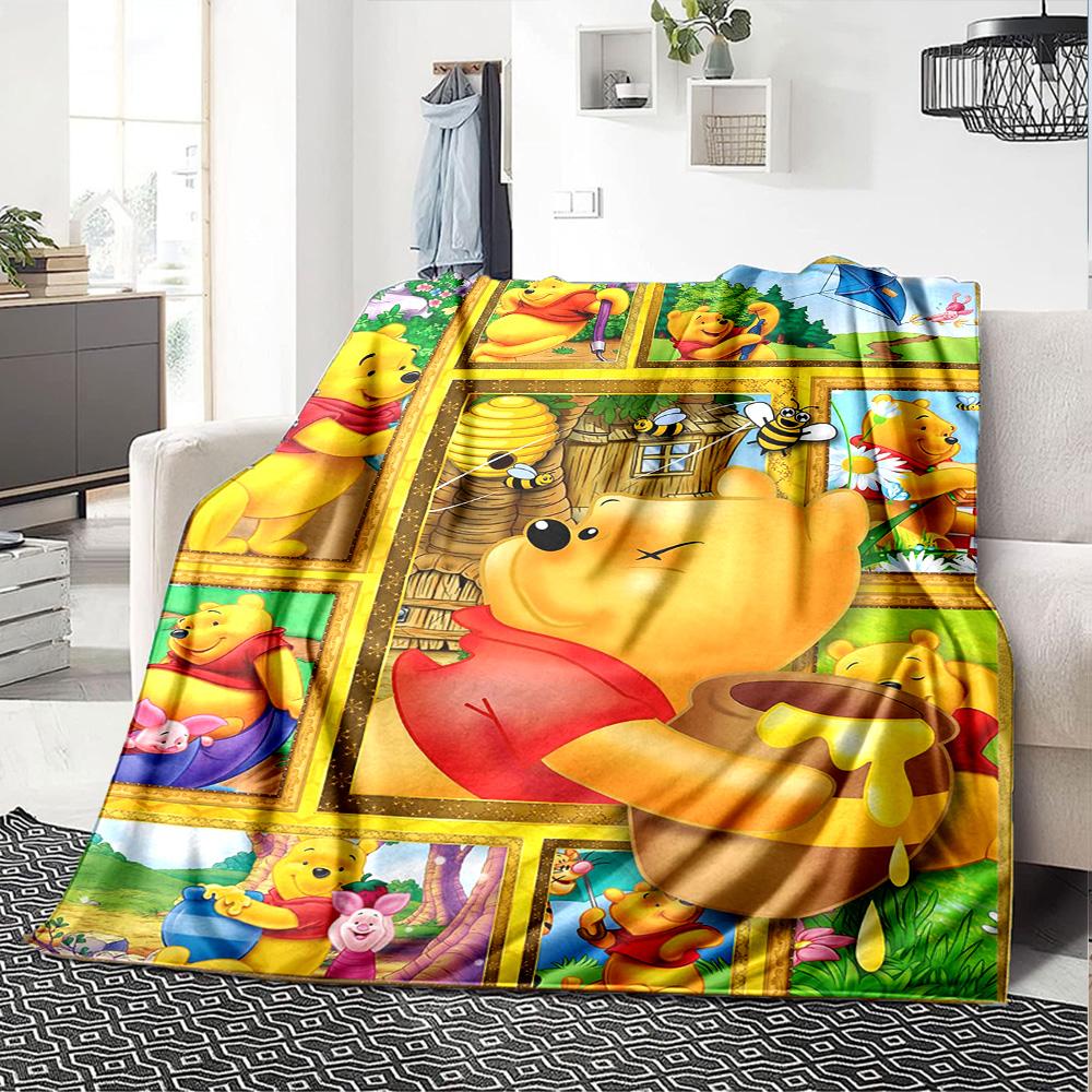Winnie Pooh Honey Adventure Flannel Blanket Super Soft Warm Cozy Blanket For Sofa Bed Office Travel Allseason Home Decor Gift