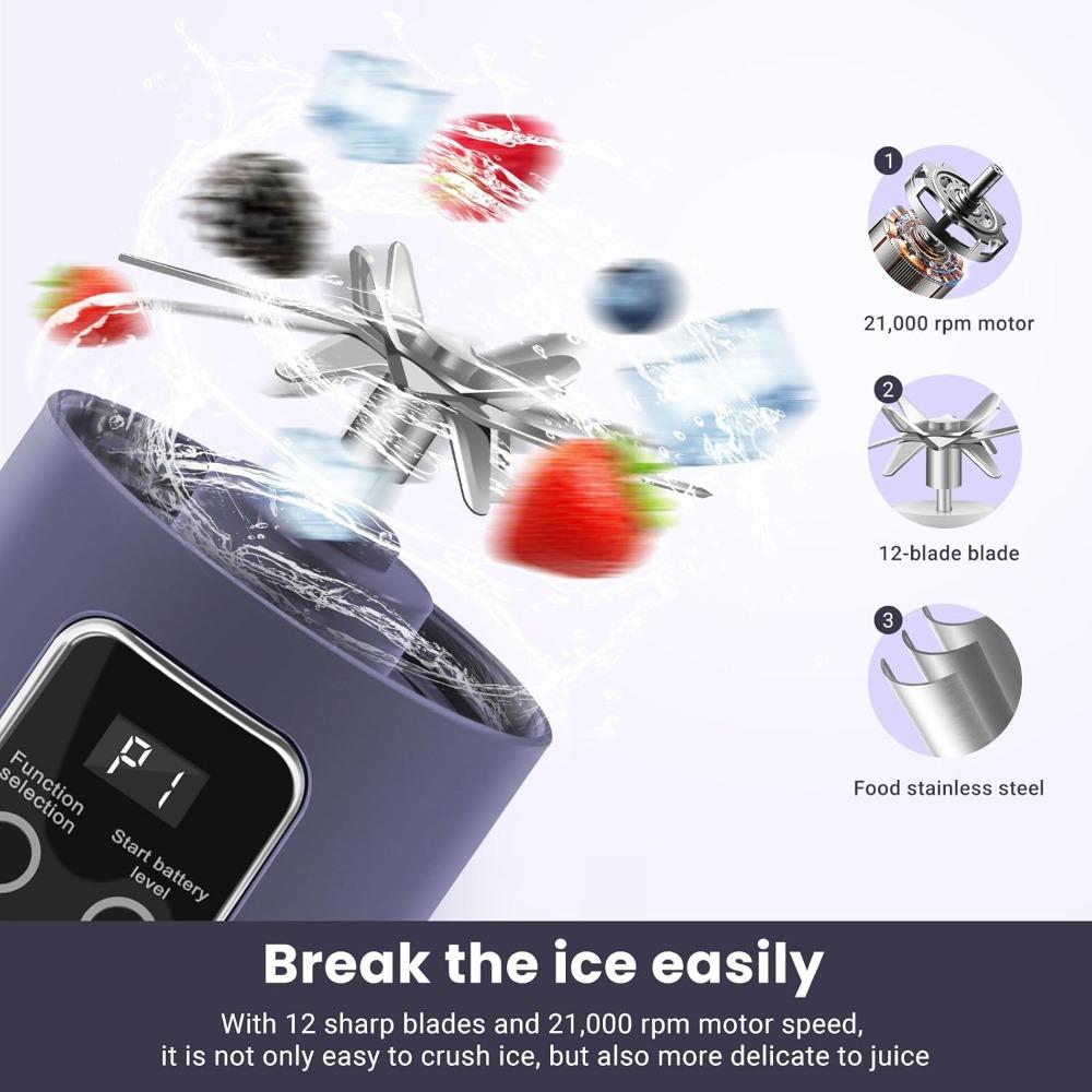 Portable Electric Blender, USB Interface, 500ml Portable Juicer, Smoothie and Cream Blender
