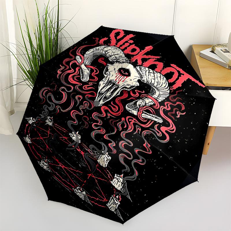 Slipknot Band Logo Automatic Opening Rain Umbrella - Portable 3-Fold Design with 8-Bone Iron Frame, Gift for Fans and Travelers0104338a