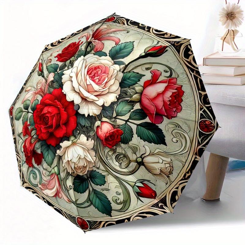 Floral Art Nouveau Automatic Folding Umbrella Compact Lightweight For Outdoor Adventurest118