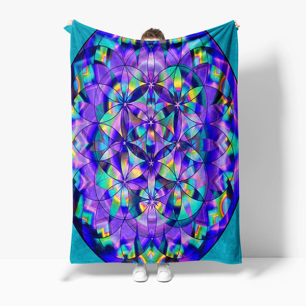 Psychedelic Galaxy Star Fractal Iridescent Colorful Throw Blanket Space Vibes Meditation Gift 75X95CM