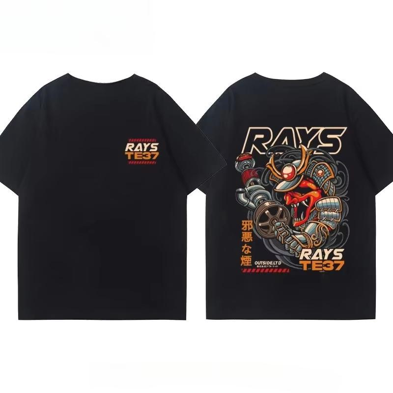 Japanese RAYS Wheel Rim TE37 Wheel Hub Modified Car Short Sleeve Mens and Womens Summer Cotton Versatile T Shirt Tide Ins