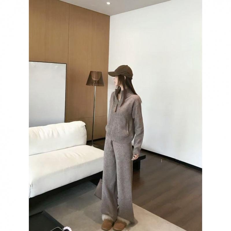 7766 Cozy Sweater & Long Pants Set - Versatile Zipper Cardigan for Autumn/Winter