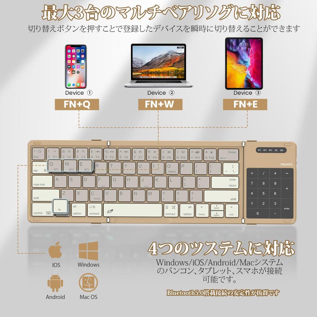 [2026 Model] Nillkin [Official Retailer] Bluetooth Keyboard, Foldable, Wireless, Compatible with iPad and iPad Mini, Slim and Lightweight, Connects 3