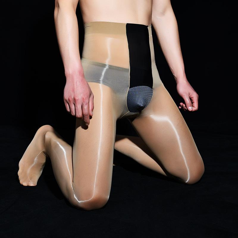 Γυαλιστερό μαύρο μεταξωτό ανδρικό εξαιρετικά λεπτό οριζόντιο ανοιχτό καλσόν