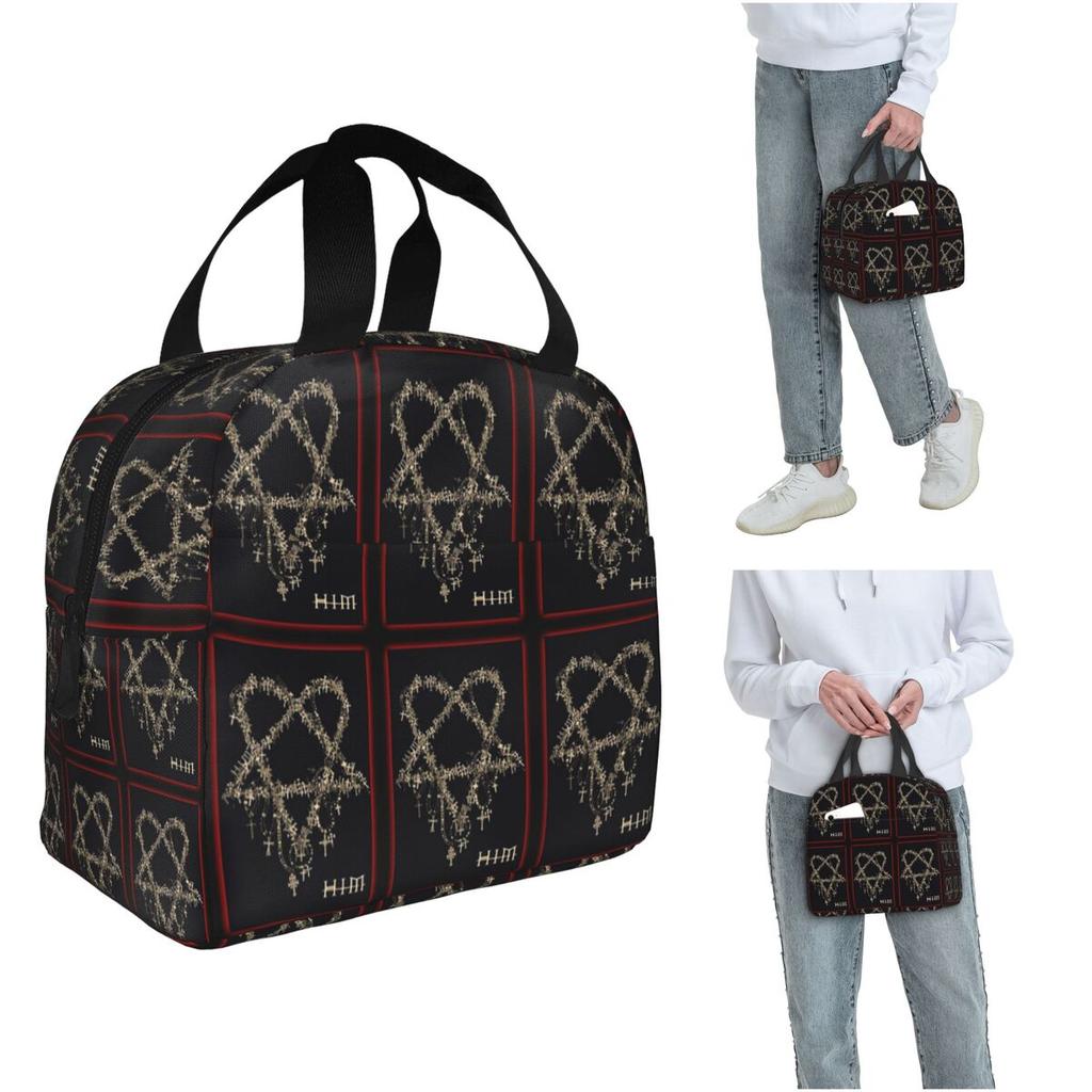Heartagram Him Music Band Logo Insulated Lunch Bag for Women Children Portable Food Boxes Thermal Lunch Box Tote