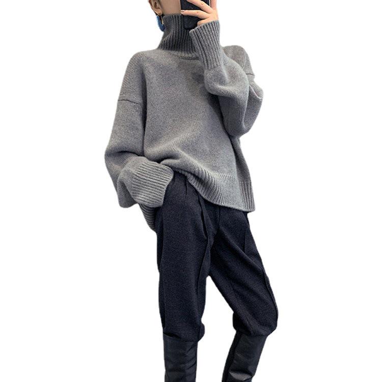 Women's Soft Knit High-Neck Sweater: Loose-Fit Pullover for 2025 Autumn/Winter