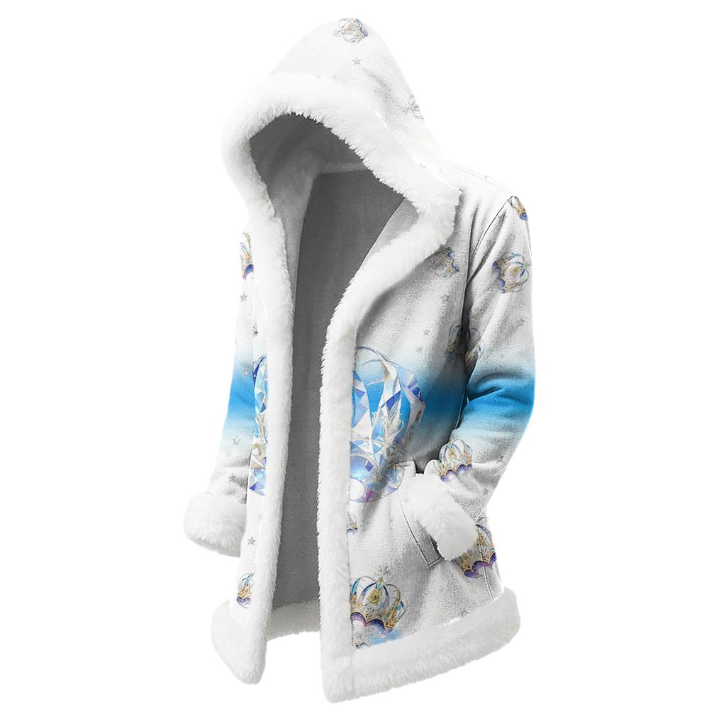 Unisex Lässige und Modische Plüschkragen Kapuzenjacke mit Langen Ärmeln und Karnevals-Print