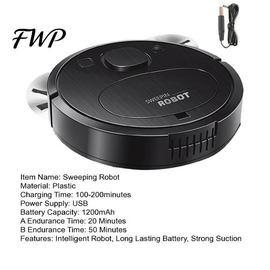 Smart Home Vacuum Sweeping Robot Powerful Cleaning Low Noise Slim Body Cleaner USB Charging 1200mAh Battery Long-Lasting Quiet