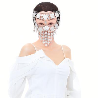 Mavedans Metalmønter Kvast Ansigt Kæde Kvinder Maskerade Cosplay Maske Slør Halloween Dansefest Scene Hår Accessories