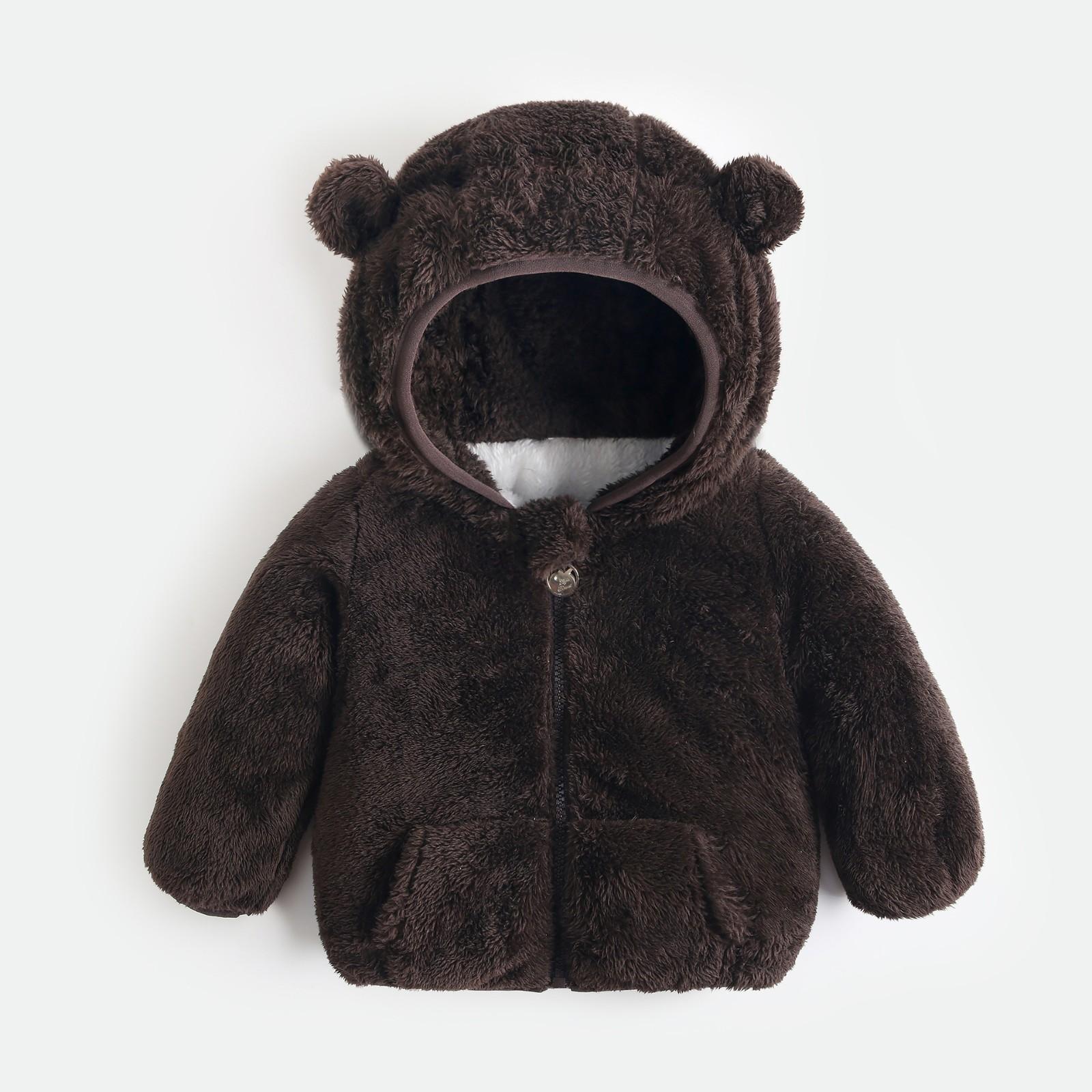 

Милая куртка с медвежьими ушками для младенцев и малышей, однотонная куртка с капюшоном, детский свитер 110 чёрный