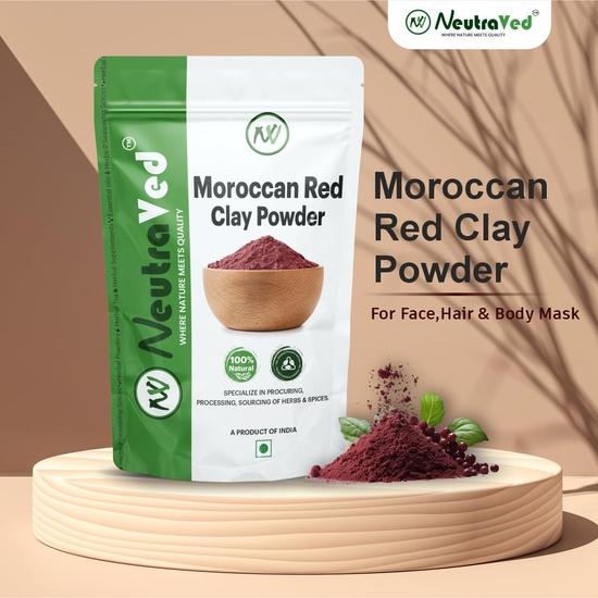 NeutraVed Moroccan Red Clay Powder (Rhassoul) For Face Mask, Skin & Hair | Natural & Organic - 200g