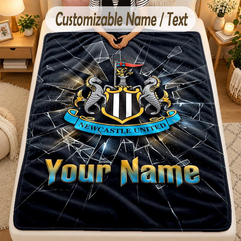 Flannel BlanketNewcastle United FC Custom Name Text Personalized Soft Warm Throw Blanket Home Decor Gift
