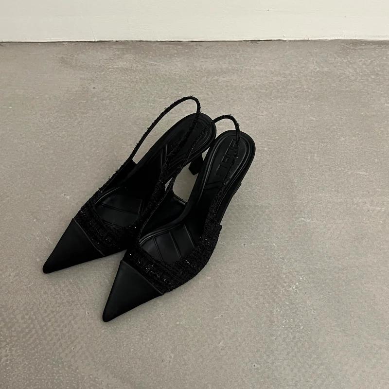 Women Summer Shoes 2025 New Low Heels Slingbacks Shoes for Women Fashion Pointed Slender Heel Pumps Shoes Back Empty Toe Sandals