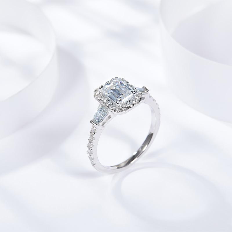 Anel feminino de moissanite completa com diamante esmeralda e cor D S925 Sterling Sliver 18K banhado a ouro joias finas para mulheres