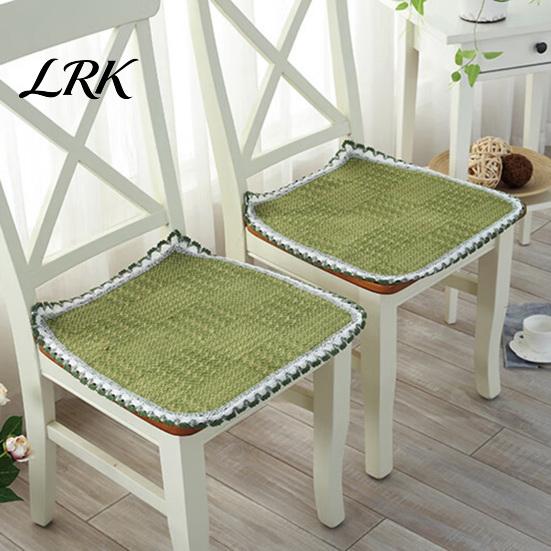 Cotton Linen Pads for Hard Chairs Chair Pad with Ties, Striped Plaid Mat Lightweight Seat Mats Lace Trim, Breathable Dining Office