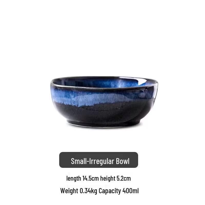 Abay Blue Black Kiln Glazed Ceramic Salad Bowl Set