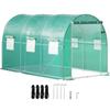 Gewächshaustunnel, 12 x 7 x 7 Fuß Tragbares Pflanzen-Gewächshaus mit verzinkten Stahlbögen, 1 oberer Balken, 2 diagonale Stangen, 2 Reißverschlusstüren & 6