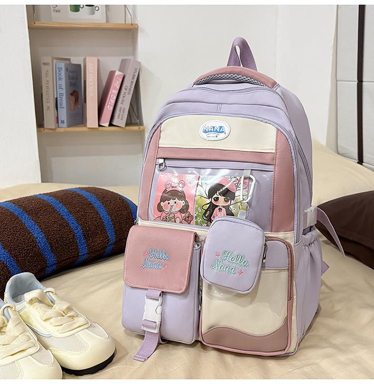 

The new Japanese ins high-value, fresh, sweet and transparent pain bag for women, contrasting color splicing large-capacity backpack. фиолетовый