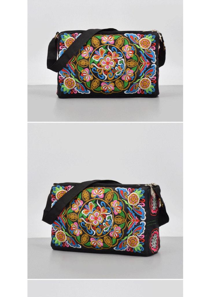 Ethnic Double-Sided Embroidered Floral Handbag - Women's Casual Canvas Shoulder & Crossbody Bag