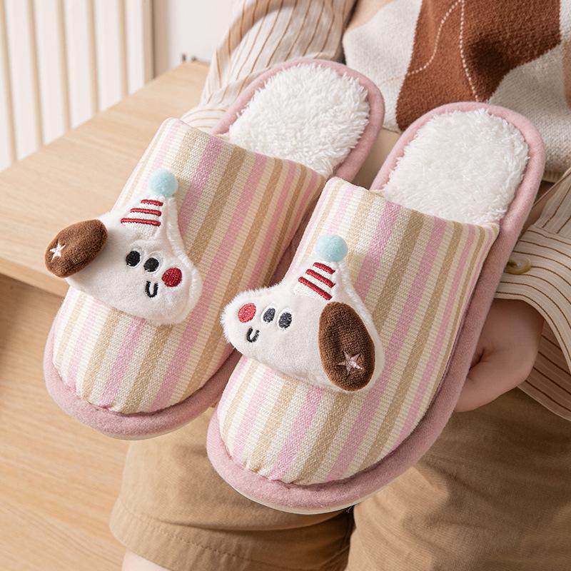 Puppy warm cotton slippers men's winter cute cartoon indoor non-slip floor slippers women's autumn and winter