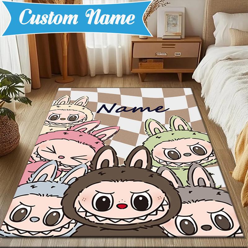 Custom Name Pink Labubu Cute Theme Rug Game Carpet, Floor Mat for Bedroom Living Room Entryway Rug, Home Decor Idea Gift for Christmas birthday
